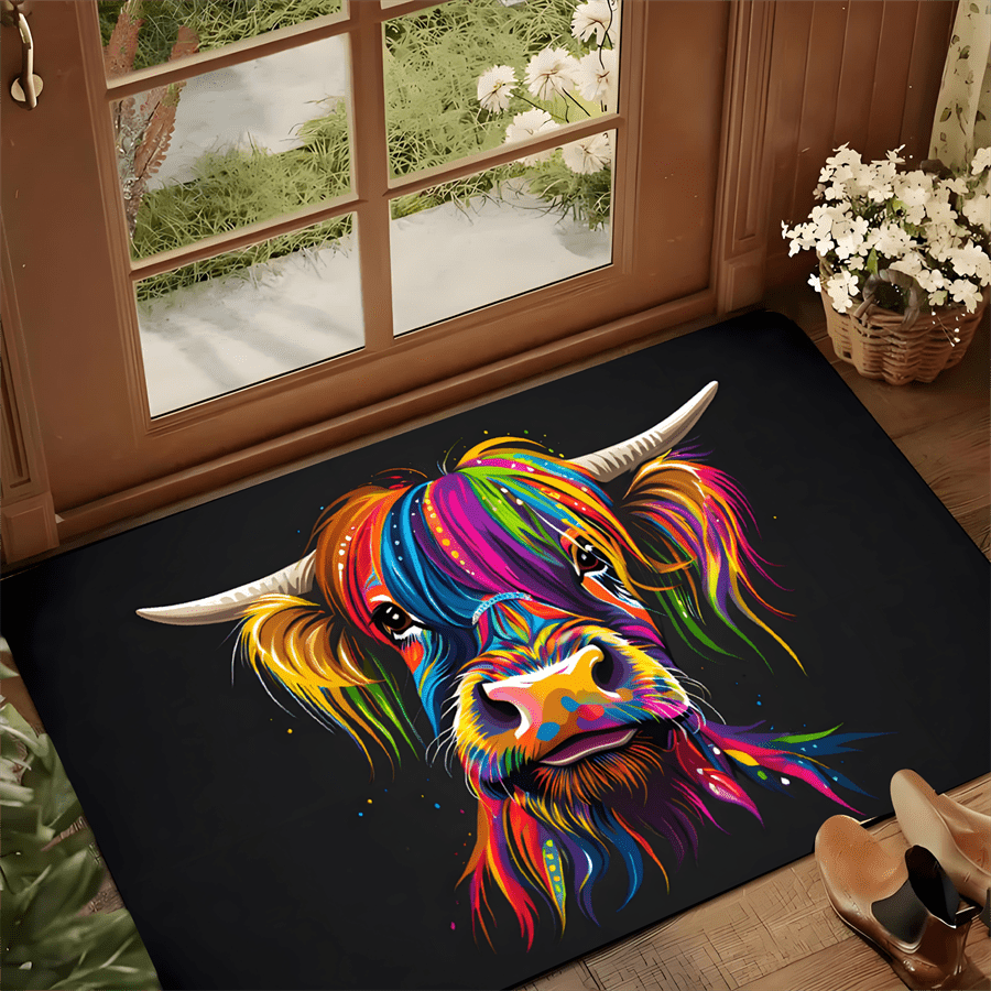 Highland Home Textiles - Tappeto Colorato con Mucca delle Highlands,