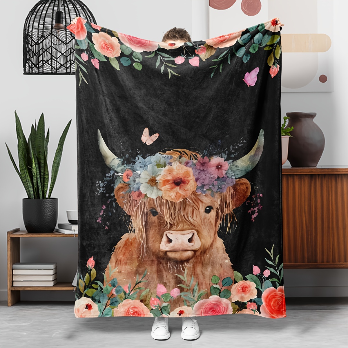 Highland Home Textiles - Coperta in flanella: adorabile mucca delle
