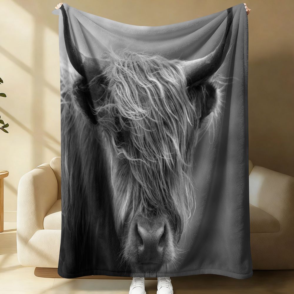 Highland Home Textiles - Coperta in flanella Highland Cow, morbida